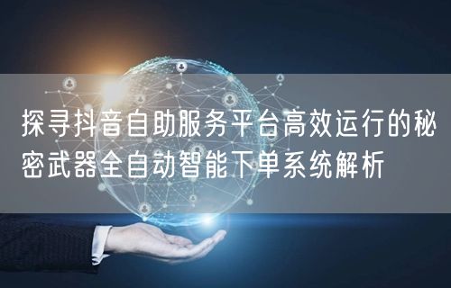 探寻抖音自助服务平台高效运行的秘密武器全自动智能下单系统解析