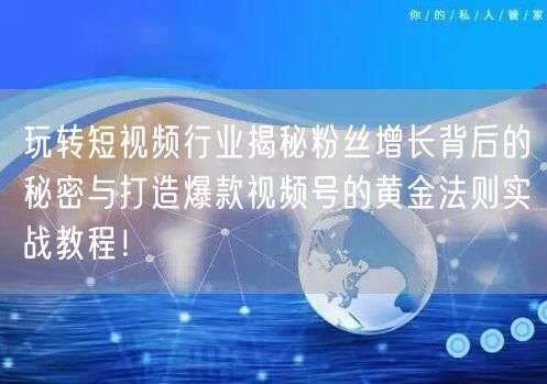 玩转短视频行业揭秘粉丝增长背后的秘密与打造爆款视频号的黄金法则实战教程！