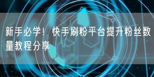 新手必学！快手刷粉平台提升粉丝数量教程分享