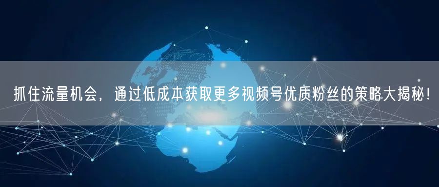 抓住流量机会，通过低成本获取更多视频号优质粉丝的策略大揭秘！