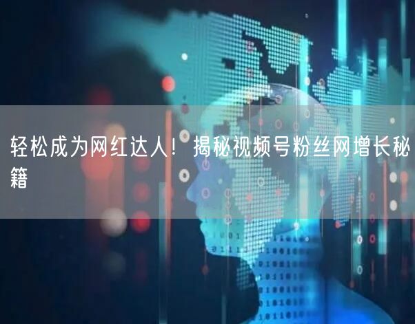 轻松成为网红达人!揭秘视频号粉丝网增长秘籍